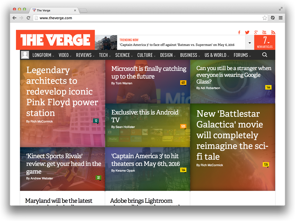 The Verge website homepage